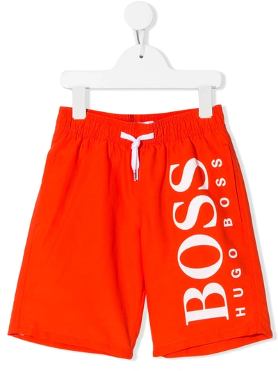 Hugo Boss Kids' Logo-print Drawstring Shorts In Orange