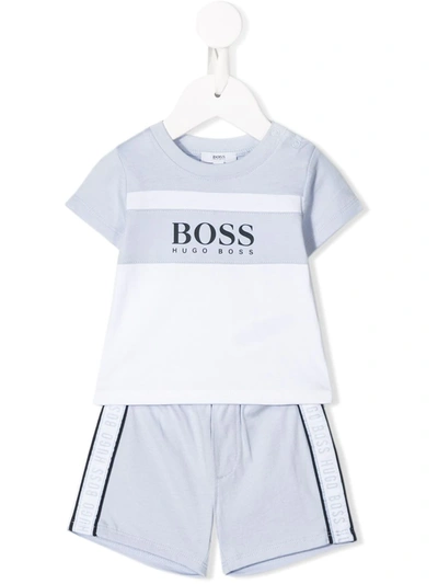 Hugo Boss Babies' Logo Short-sleeve Tracksuit Set In Blue ,white