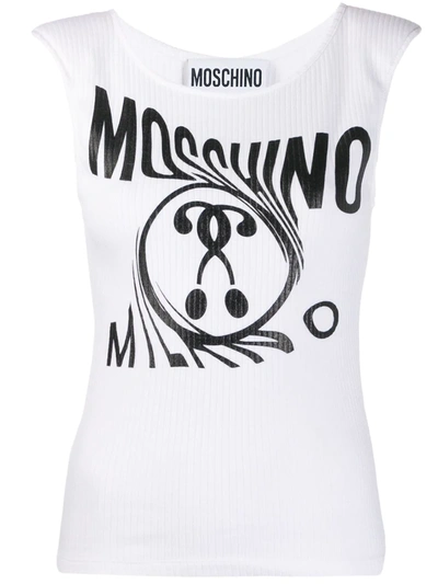 Moschino Distorted Double Question Mark Top In White