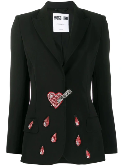 Moschino Stabbed Heart Crystal-embellished Blazer In Black