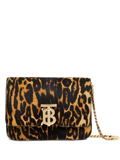 Burberry Small Leopard Print Tb Shoulder Bag In Black