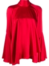 Alberta Ferretti Asymmetric Pussybow Blouse In Red