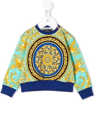 Young Versace Babies' Baroque Print Colour Block Jumper In Stampa