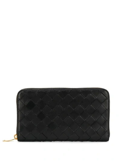 Bottega Veneta Intrecciato Weave Zip-around Wallet In Black