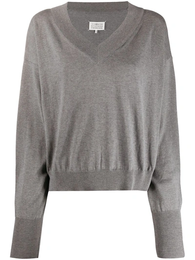 Maison Margiela V-neck Boxy Sweatshirt In Grey