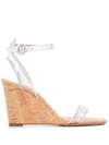 Aquazzura Minimalist Pvc & Leather Cork Wedges In Silver