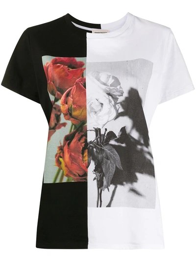 Alexander Mcqueen Two-tone Rose Print T-shirt In Black