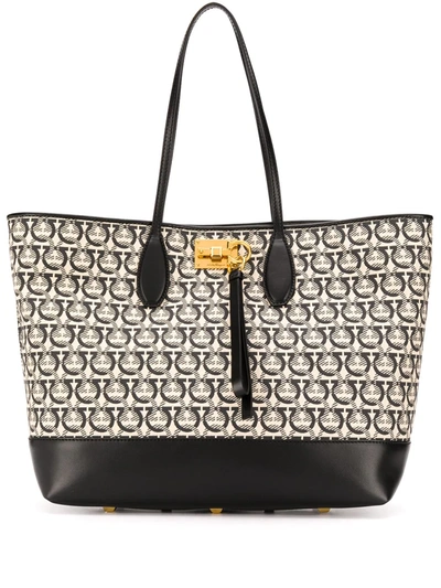 Ferragamo Monogram Jacquard Tote In Black