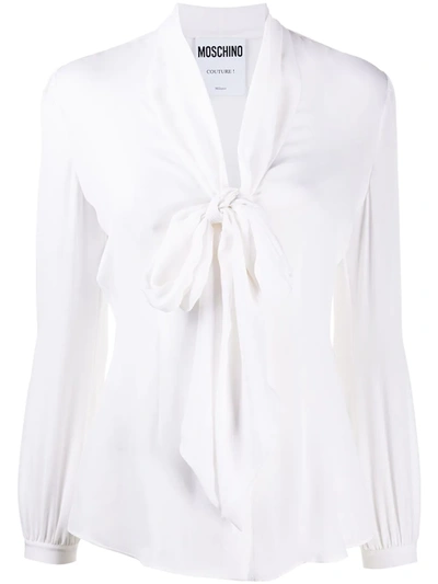 Moschino Longsleeved Pussy Bow Shirt In White