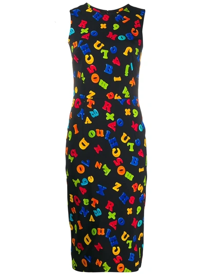 Moschino Fitted Letters Print Dress In Black