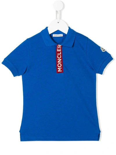 Moncler Kids' Embroidered Logo Polo Shirt In Blue