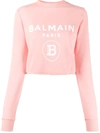 Balmain Logo-print Cropped Sweatshirt In Pink
