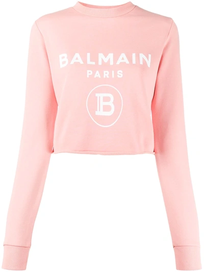 Balmain Logo-print Cropped Sweatshirt In Pink
