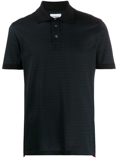 Ferragamo Logo Print Polo Shirt In Blue