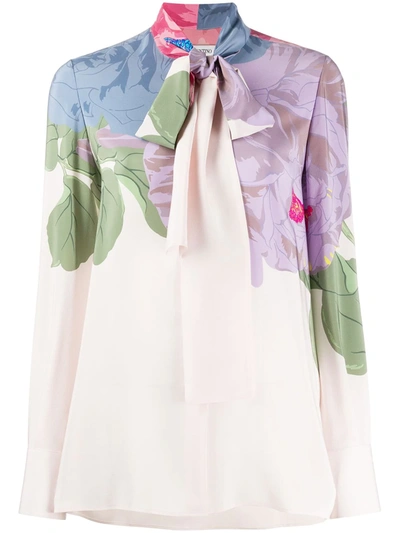 Valentino Floral Pussybow Blouse In White