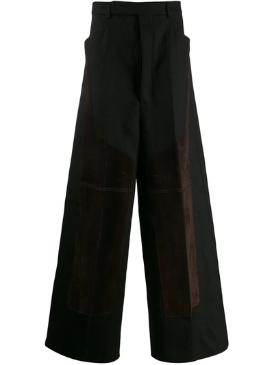Rick Owens Contrast Texture Wide Leg Trousers In Black