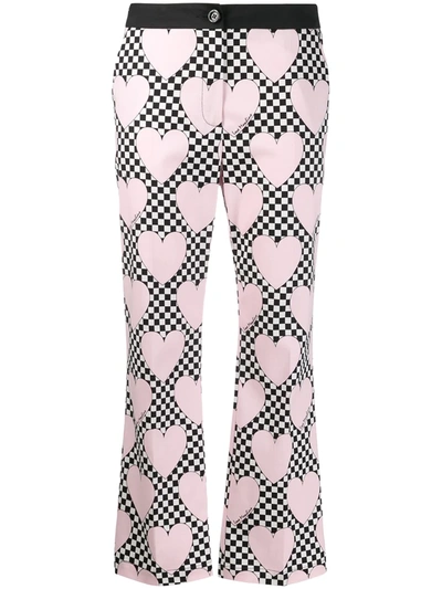 Love Moschino Checkered Straight-leg Cropped Trousers In Pink