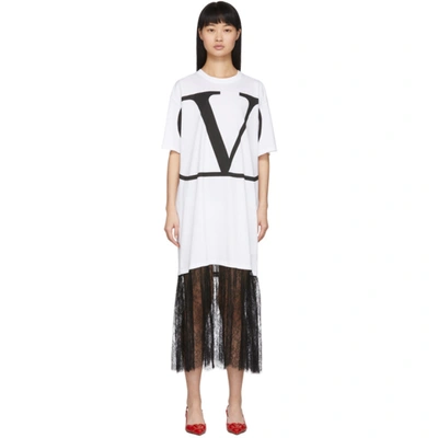 Valentino Vlogo Print T-shirt Dress In Bianco Nero