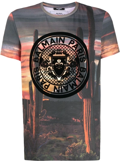 Balmain Grand Canyon Print T-shirt In Grey