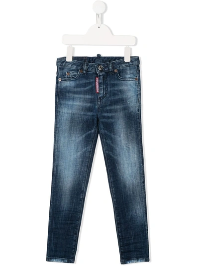 Dsquared2 Kids' Logo Tag Stonewashed Jeans In Blue