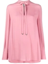 Valentino Tie-neck Long-sleeve Blouse In Pink