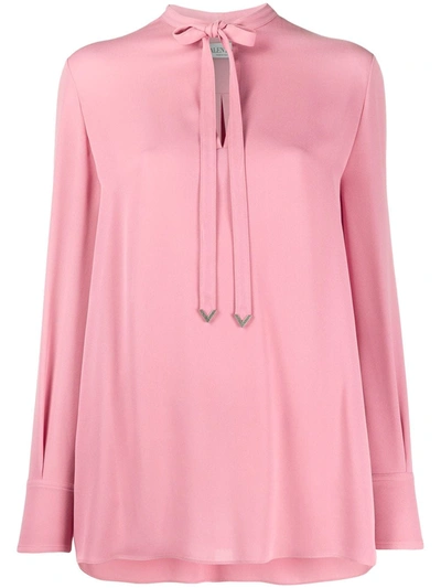 Valentino Tie-neck Long-sleeve Blouse In Pink