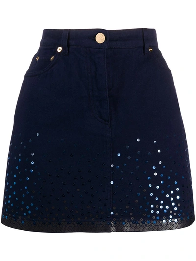 Alberta Ferretti Sequin Embroidered Mini Skirt In Blue