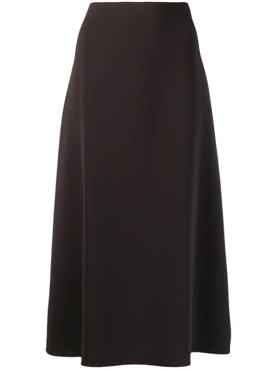 Theory Side-zipped Midi Skirt In Brown