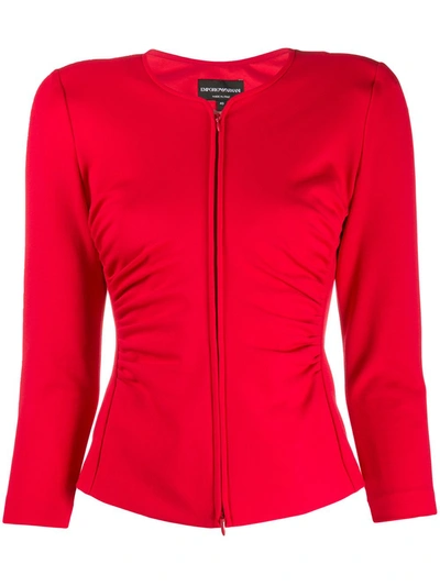 Emporio Armani Ruched Stretch Fit Jacket In Red