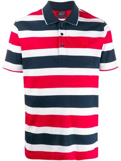 Paul & Shark Short Sleeve Block Stripe Polo Shirt In Red
