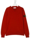 Stone Island Junior Kids' Long Sleeve Logo Patch Sweater In Red