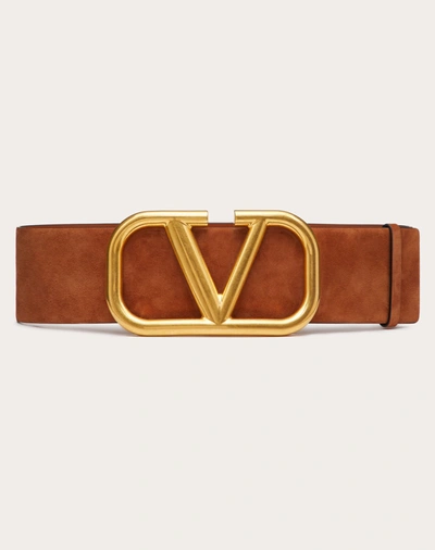 Valentino Garavani Vlogo Signature Suede Leather Belt 70 Mm / 2.8 In. In Tan