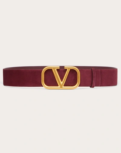 Valentino Garavani Vlogo Signature Suede Leather Belt 40 Mm / 1.6 In. In Rubin