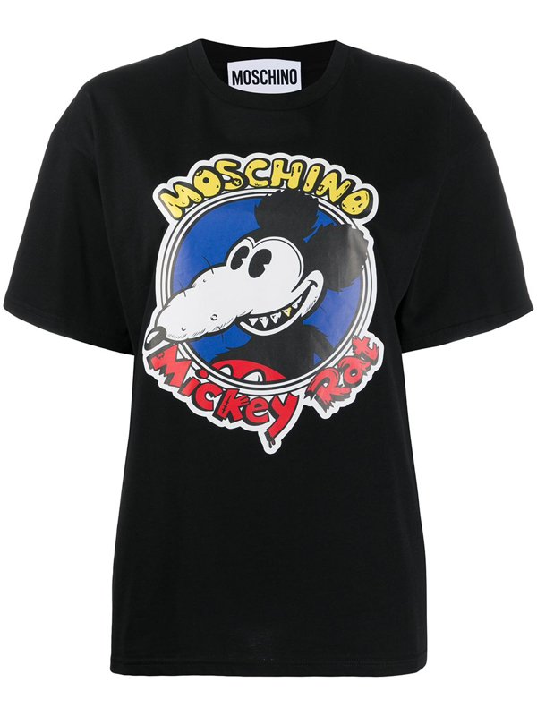 Moschino Mickey Rat Brand-print Cotton-jersey T-shirt In Black | ModeSens