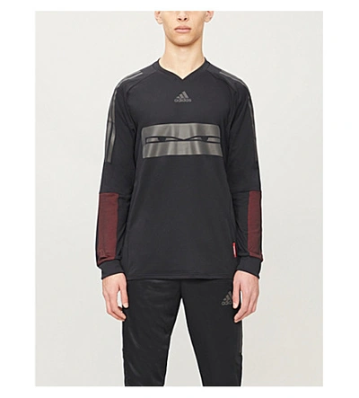Adidas Statement Football Stretch-jersey T-shirt In Black