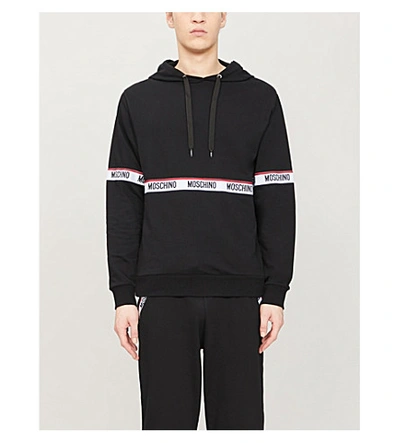 Moschino Logo-tape Cotton-jersey Hoody In Black