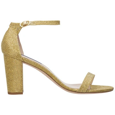 Stuart Weitzman Women's Leather Heel Sandals Nearlynude In Gold