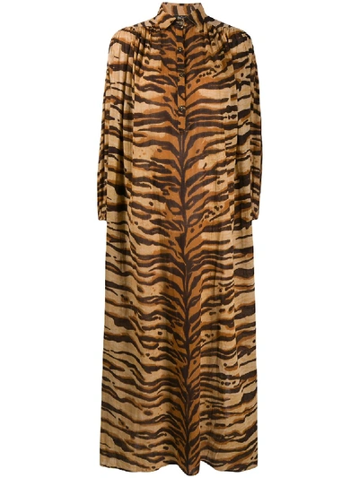 Mes Demoiselles Bangla Tiger-print Cotton Shirt Dress In Beige,brown