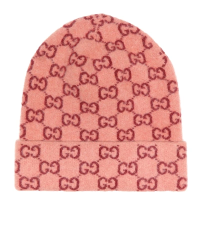 Gucci Gg Logo-jacquard Wool Beanie Hat In Pink