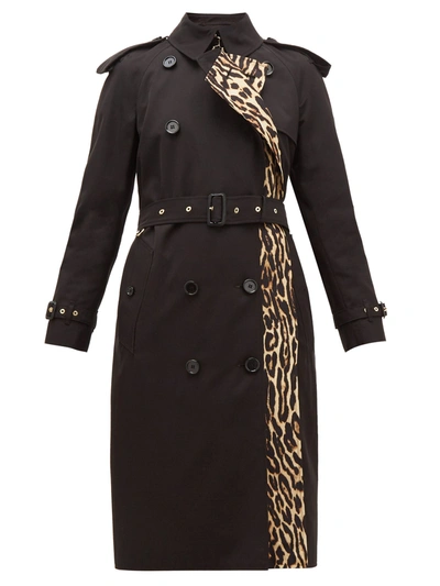 Burberry Llopard-print Lined Trench Coat In Black
