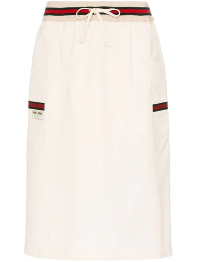 Gucci Web-striped Side-pocket Cotton Skirt In Neutrals