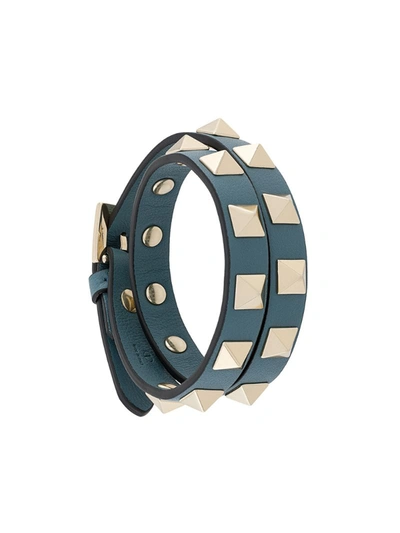 Valentino Garavani Rockstud Leather Wrap Bracelet In Blue