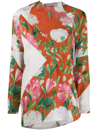 Palmer Harding Triangle Floral-print Asymmetric Satin Top In Orange