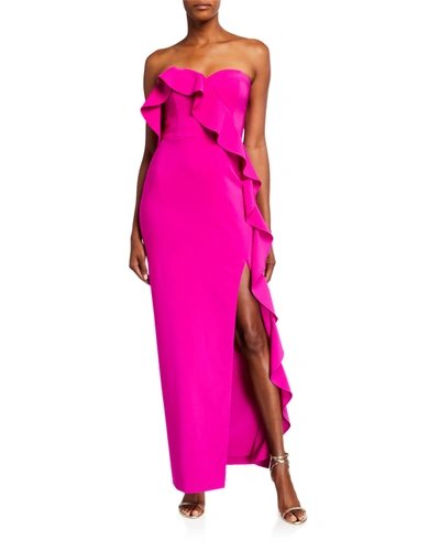 Aidan Mattox Strapless Cascading Flounce Crepe Column Dress In Magenta