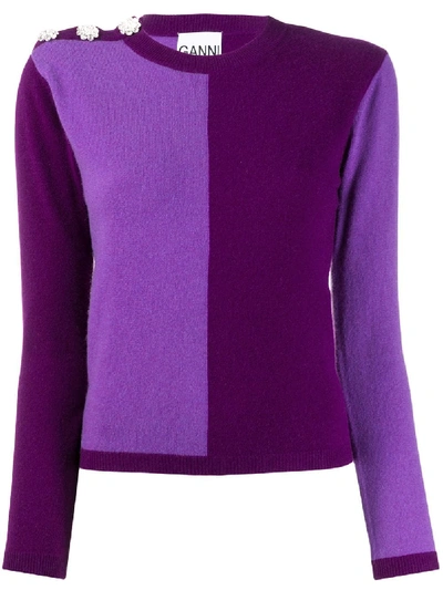 Ganni Cashmere Knit Block Pullover In Deep Lavender
