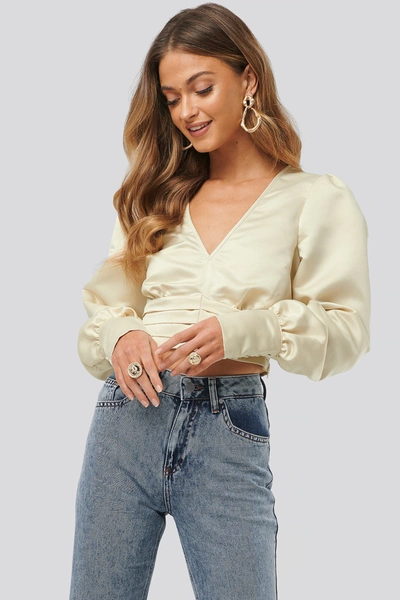 Anna Skura X Na-kd Draped Waist Blouse - Beige In Cream