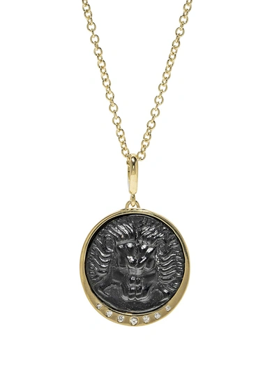 Azlee Lion Diamond Italian Glass Coin Necklace In Gold