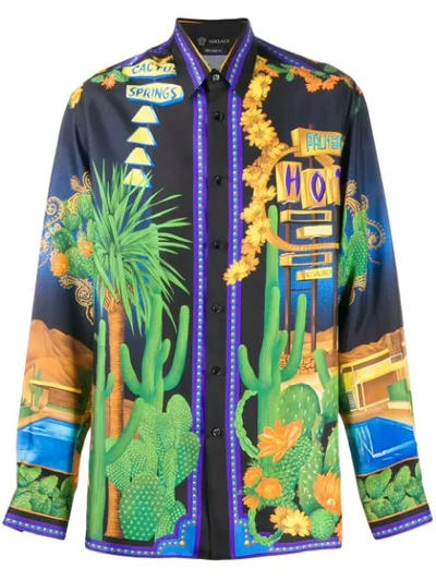 Versace 多色 Palm Springs 真丝衬衫 In Blue