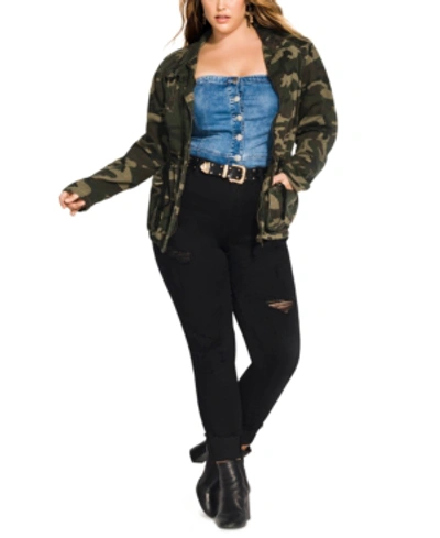 City Chic Trendy Plus Size Cotton Camo-print Drawstring-waist Jacket In Cameo