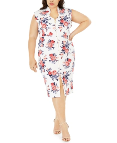 Almost Famous Crave Fame Trendy Plus Size Floral-print Bodycon Dress In Cream/blush